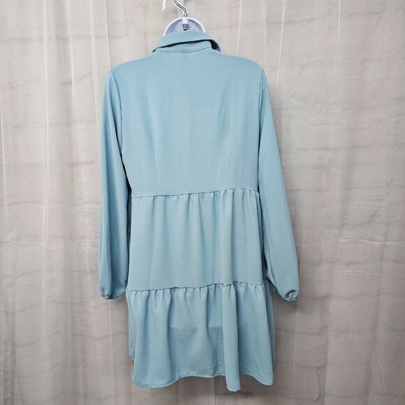 NWT Roylamp Blue Boho Shirt Dress Tiered Minimalist S - Picture 7 of 13